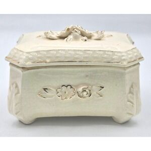 Vintage Japanese Porcelain Floral Trinket Box - Gold Gilt Footed Jewelry Case